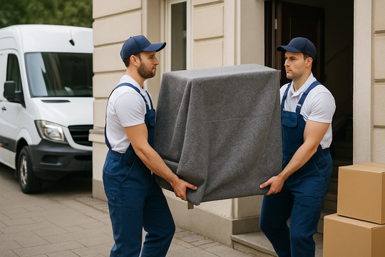 Beiladung Hannover – Helfer tragen eingewickeltes Möbelstück gemeinsam
