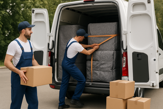 Beiladung Hannover – Helfer sichert Ladung im Transporter